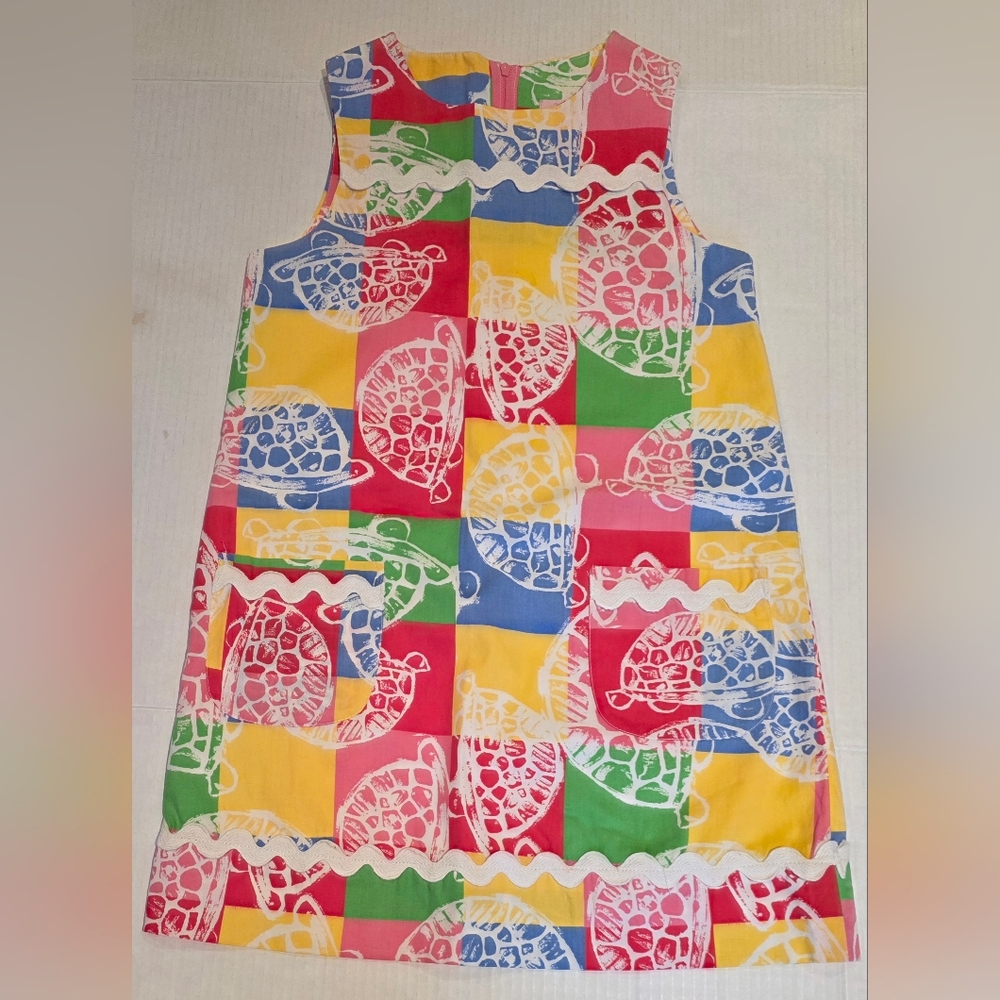 Lilly Pulitzer Rollin Turtle Patchwork Shift Dress Girls size 8 - Picture 1 of 4